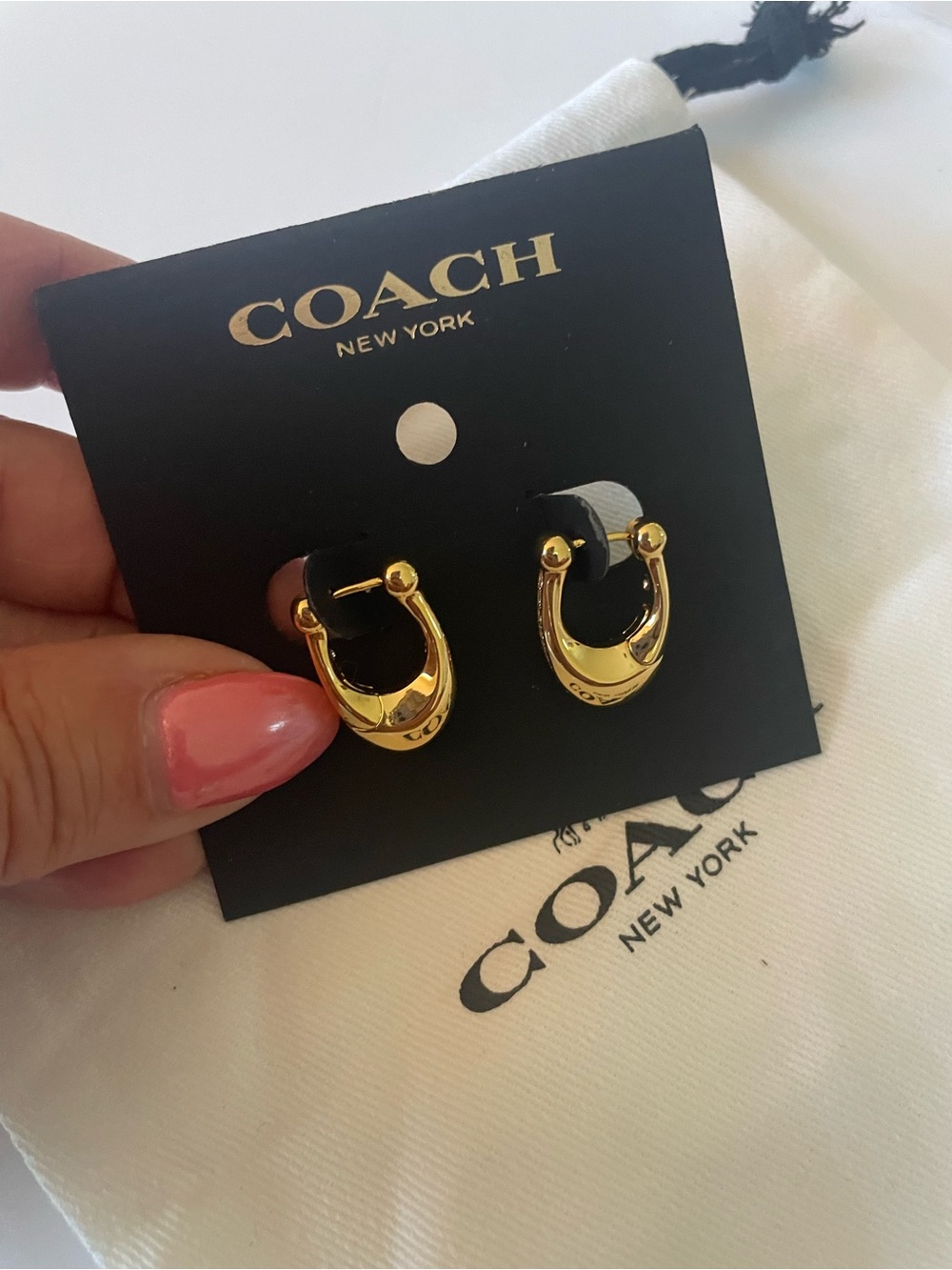 Coach Gold Tone Mini Horseshoe Hoop Earrings